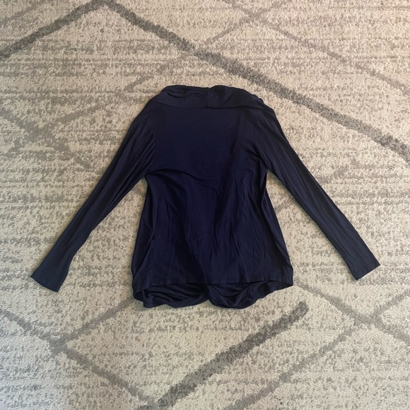 Women’s Long Sleeve Sheer Cowl Neck Blue Shirt - Picture 3 of 4